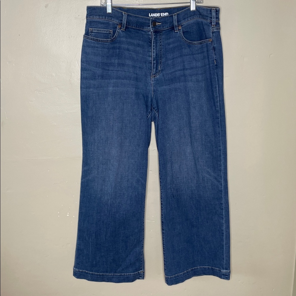 LANDS’ END wide Leg High Rise Wide Leg Denim Blue Jeans 16W
